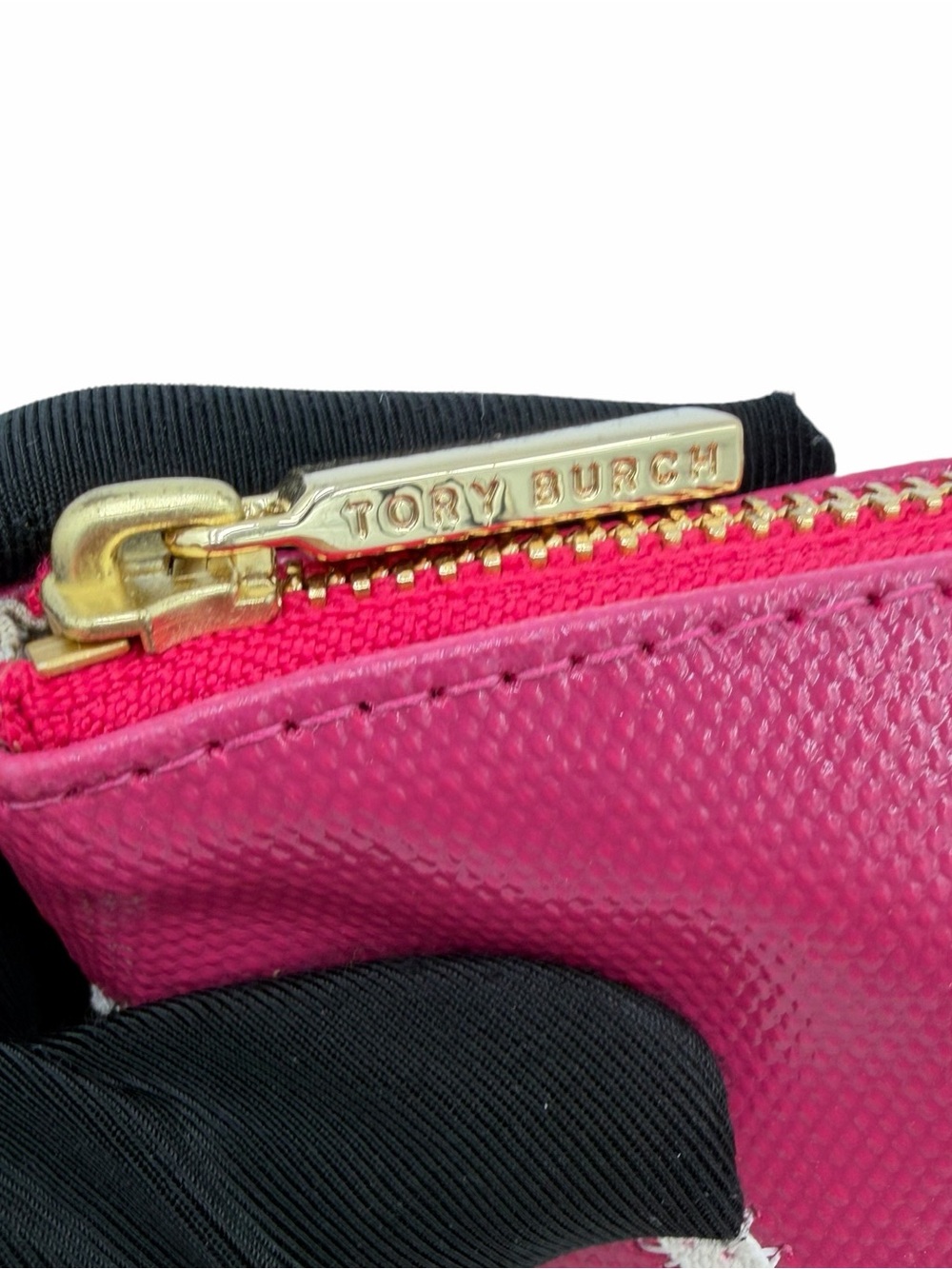 Tory Burch Pink Logo Cosmetic Pouch Makeup Bag Saffiano Leather - Picture 9 of 9